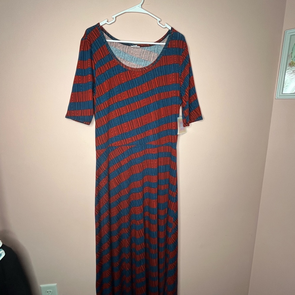 NWT LuLaRoe Ana Orange and Blue Striped Maxi Dress